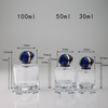30ml 50ml 100ml Transparent Square Perfume Glass Bottles With Blue Gemstone Lid