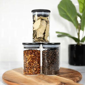 customisable luxury unique house tall slim small large kitchen bamboo storage glass food grade mason spice packaging jars