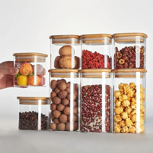 sealed borosilicate tea coffee sugar pet matte black kitchen transparent glass wooden spice packaging mason storage jar set