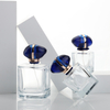 30ml 50ml 100ml Transparent Square Perfume Glass Bottles With Blue Gemstone Lid