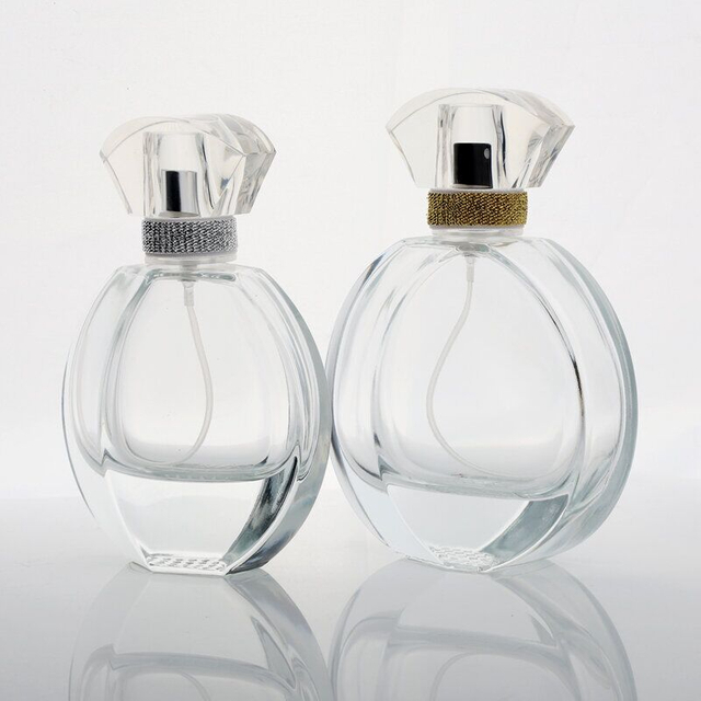 50ml 100ml Flat Round Glass Perfume Bottle with Fan-Shaped Lid