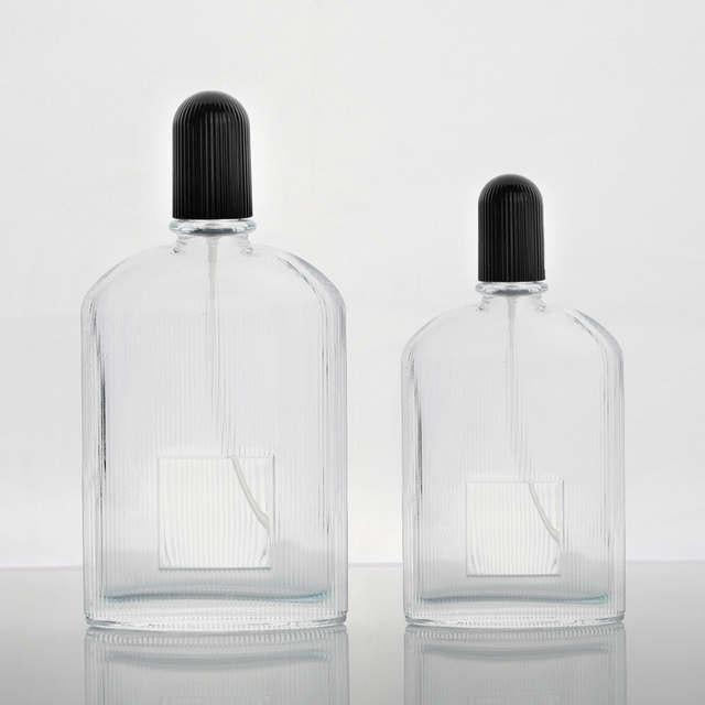 100ml Oblique Shoulder Stripe Line Transparent Glass Perfume Bottle
