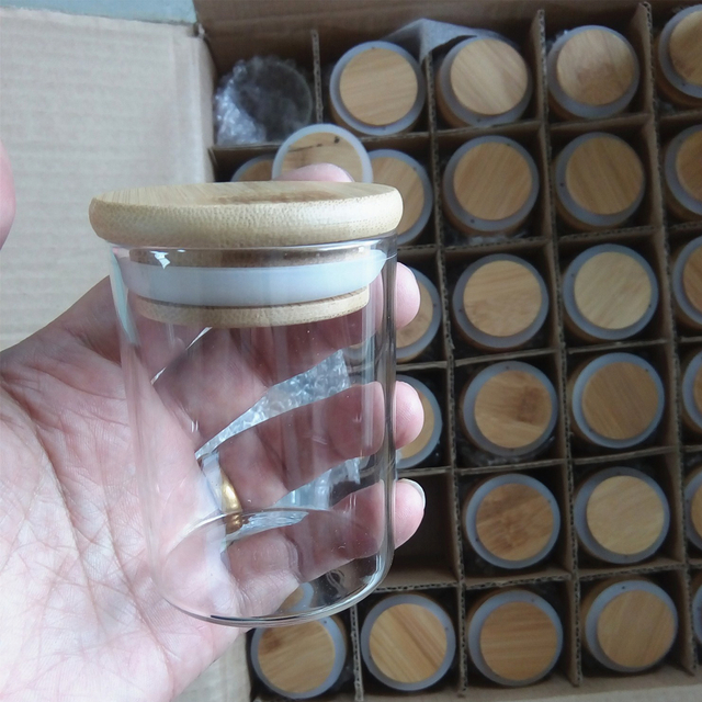 custom small bamboo glass food kitchen spice wide mason storage packaging jars wholesale with labels bamboo lids set