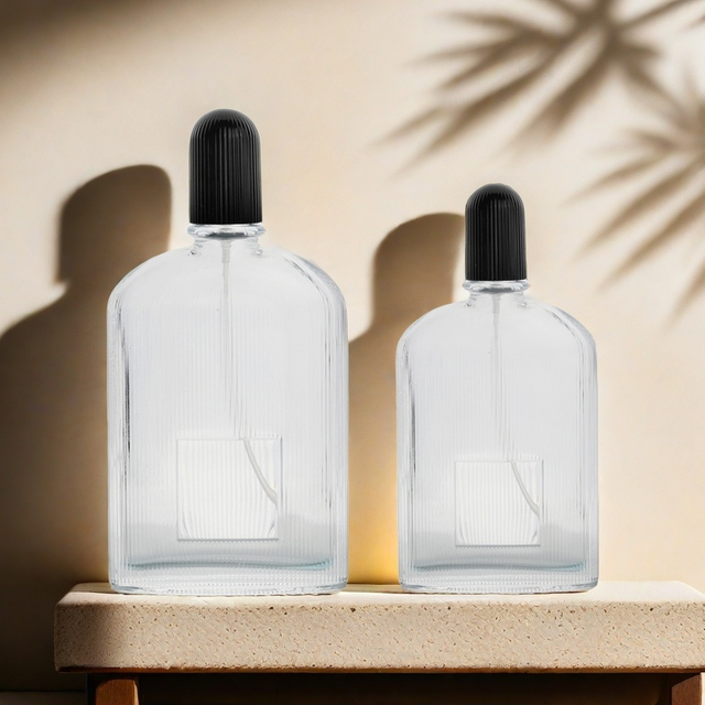 100ml Oblique Shoulder Stripe Line Transparent Glass Perfume Bottle